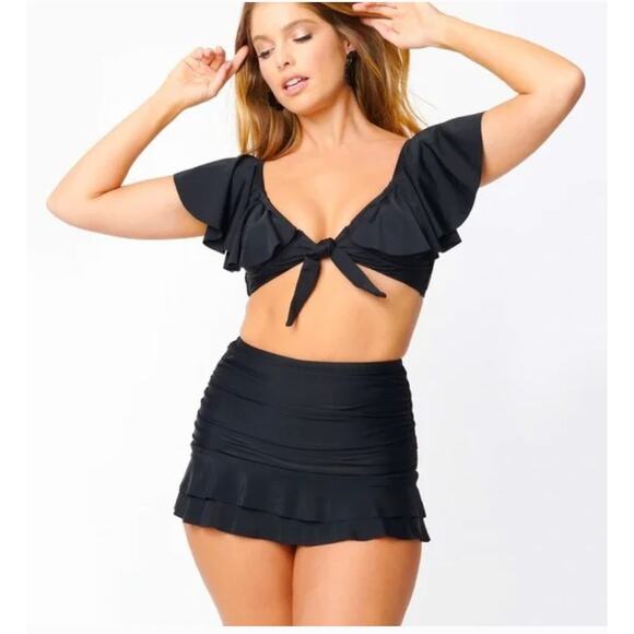 Unique Vintage Alice Swim Skirt High Rise Ruched Retro Blue Polka Dot XXL 2XL 2X - Picture 3 of 15